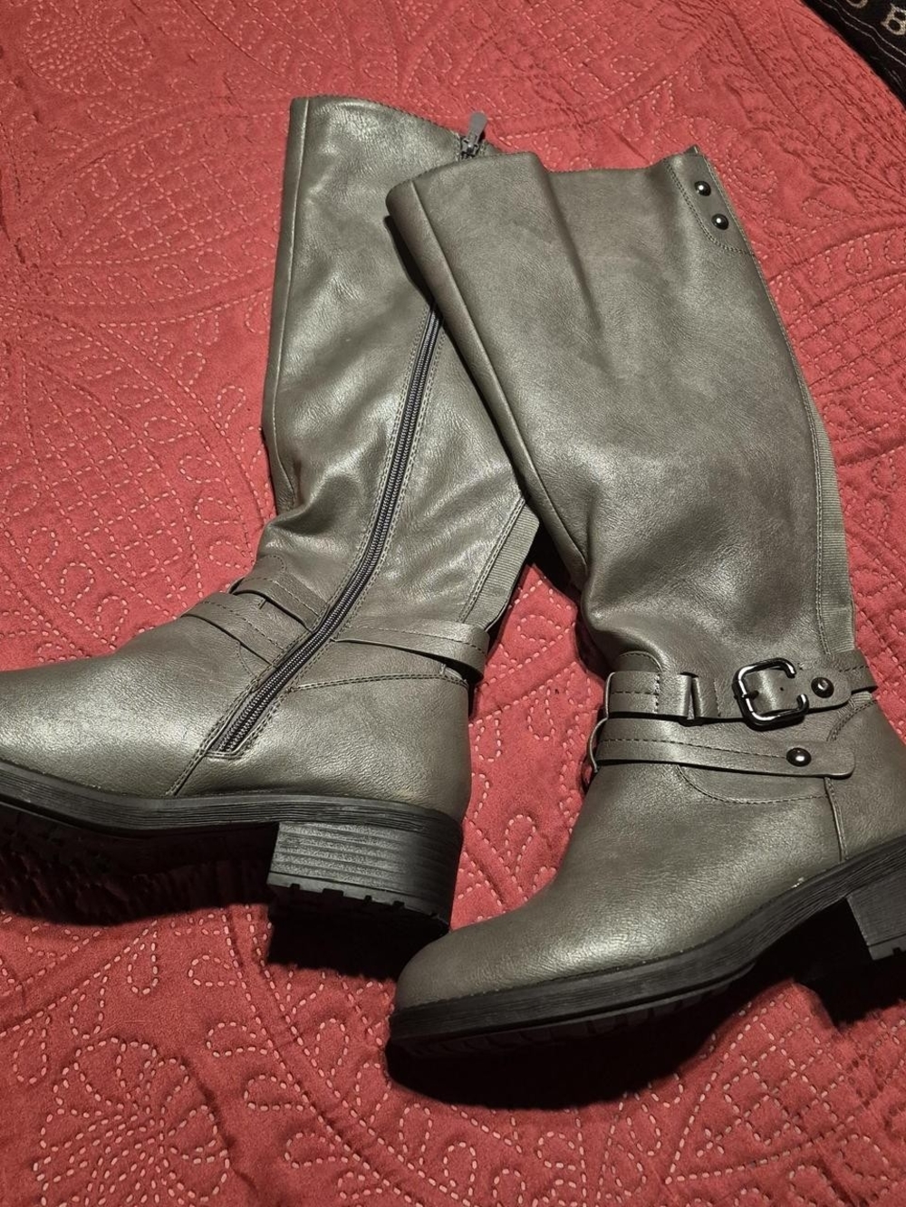 Dream Pairs Over-the-Knee Gray Buckle Riding Boots